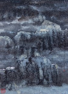21.1.1017 Wang Jiqian (C. C. Wang 1907-2003), Snowfall at Dusk (Landscape 890) More information Wang Jiqian (C. C. Wang 1907-2003) Snowfall at Dusk (Landscape 890) Ink and colours on Japanese paper Dated, signed and with two seals of the...